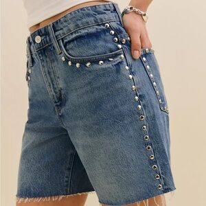 Reformation Blue Studded Jean Shorts